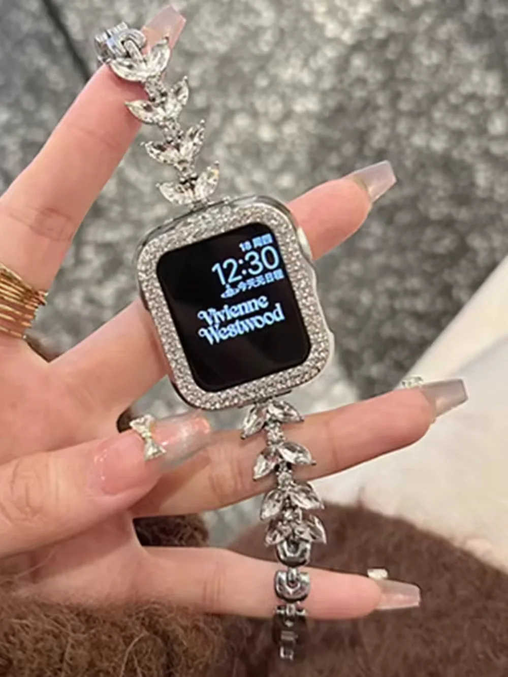 Rhinestone Leaf Link Apple Watch Bracelet Band 38-49mm